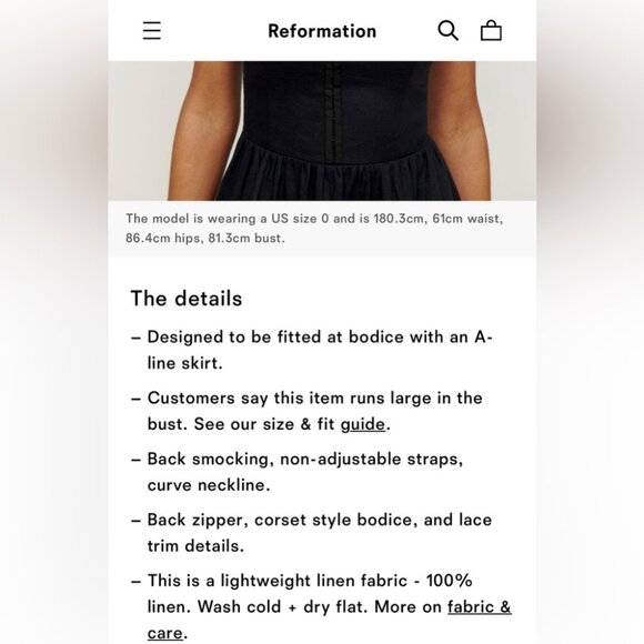 NEW Reformation Tagliatelle  Linen Black Midi Dress Lace Detail | size 4 - Picture 10 of 14